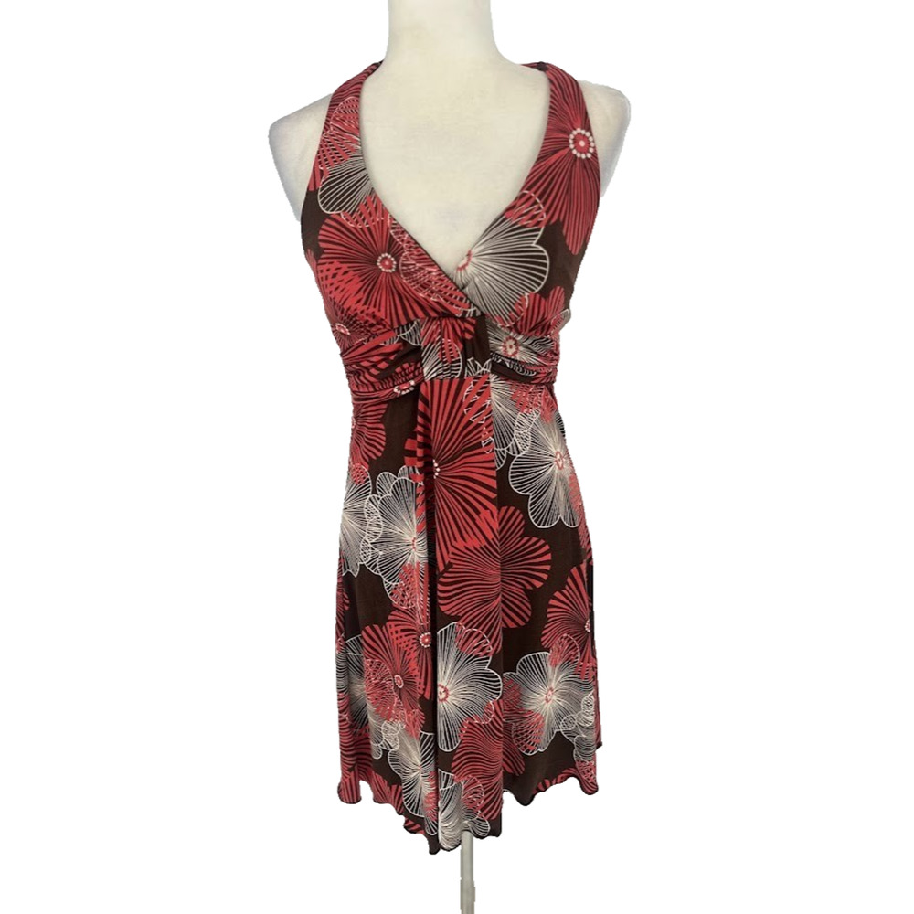 VTG Speechless Y2K Floral Halter Dress Size Small Padded Empire Waist Brown